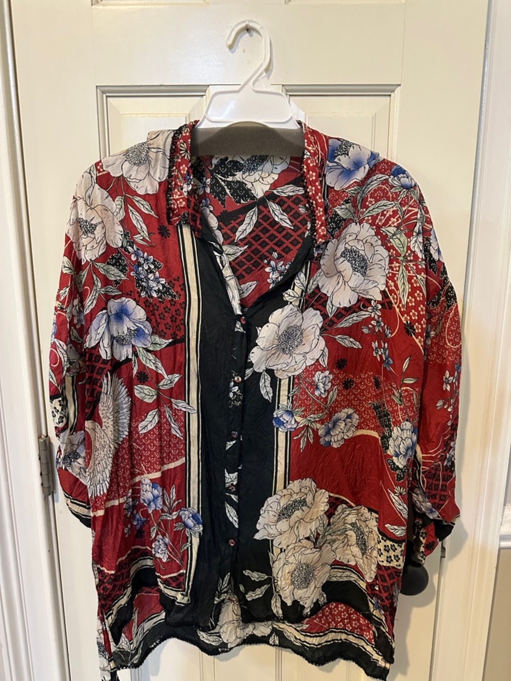 Johnny Was Red Floral Casual Button Down Shirt
